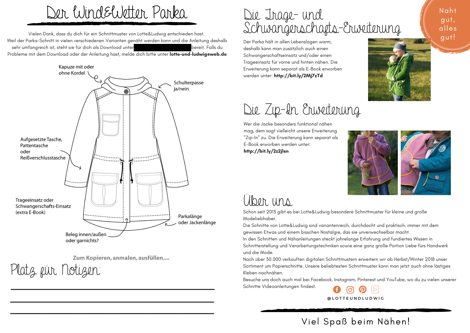 Papierschnittmuster, Lotte und Ludwig Mein Wind und Wetter Parka 